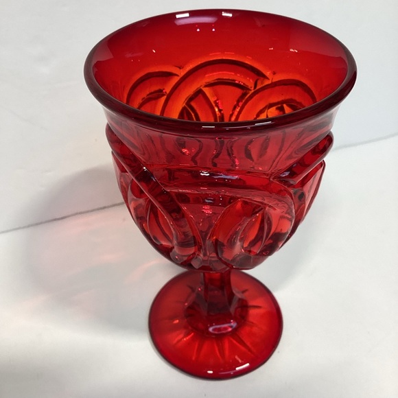 Rare Double Ring Ruby water Goblet Glass By LG Wright Vintage MCM 5” - Picture 8 of 8